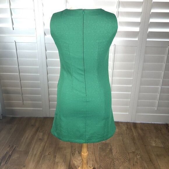 Vtg 70s Handmade Green Day Dress Large Sheath Sleeveless Wiggle Polyester Knee - Picture 4 of 12